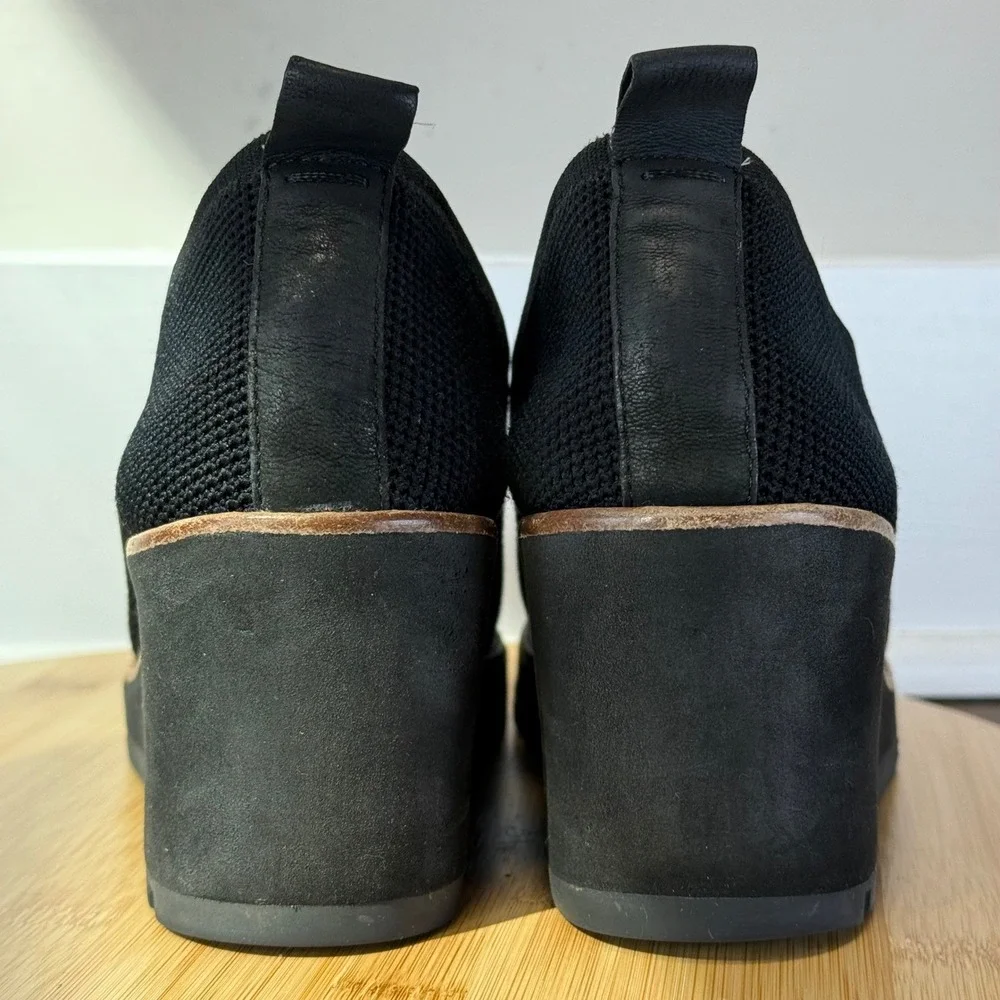 Eileen Fisher Wedge Pump Womens 8 Black Knit Platform Lug Sole Quiet Luxury Chic
